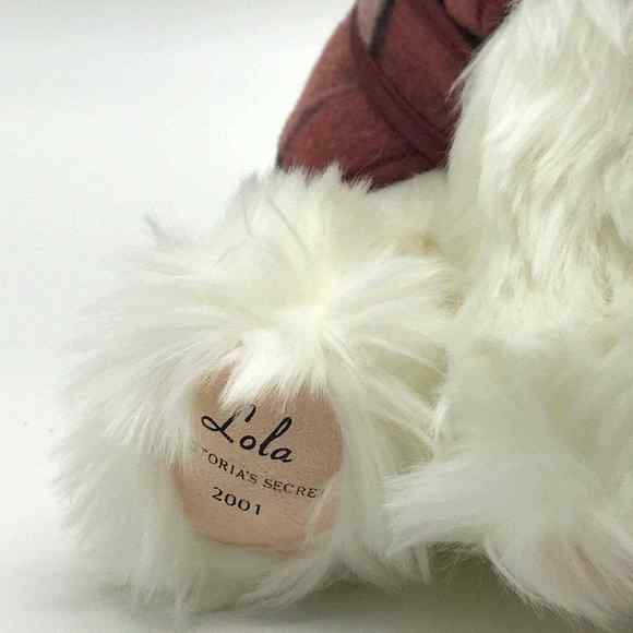 Plush LOLA Victoria Secret Dog 2001 Stuffed Animal Toy Fluffy White Plaid Coat - Picture 2 of 12